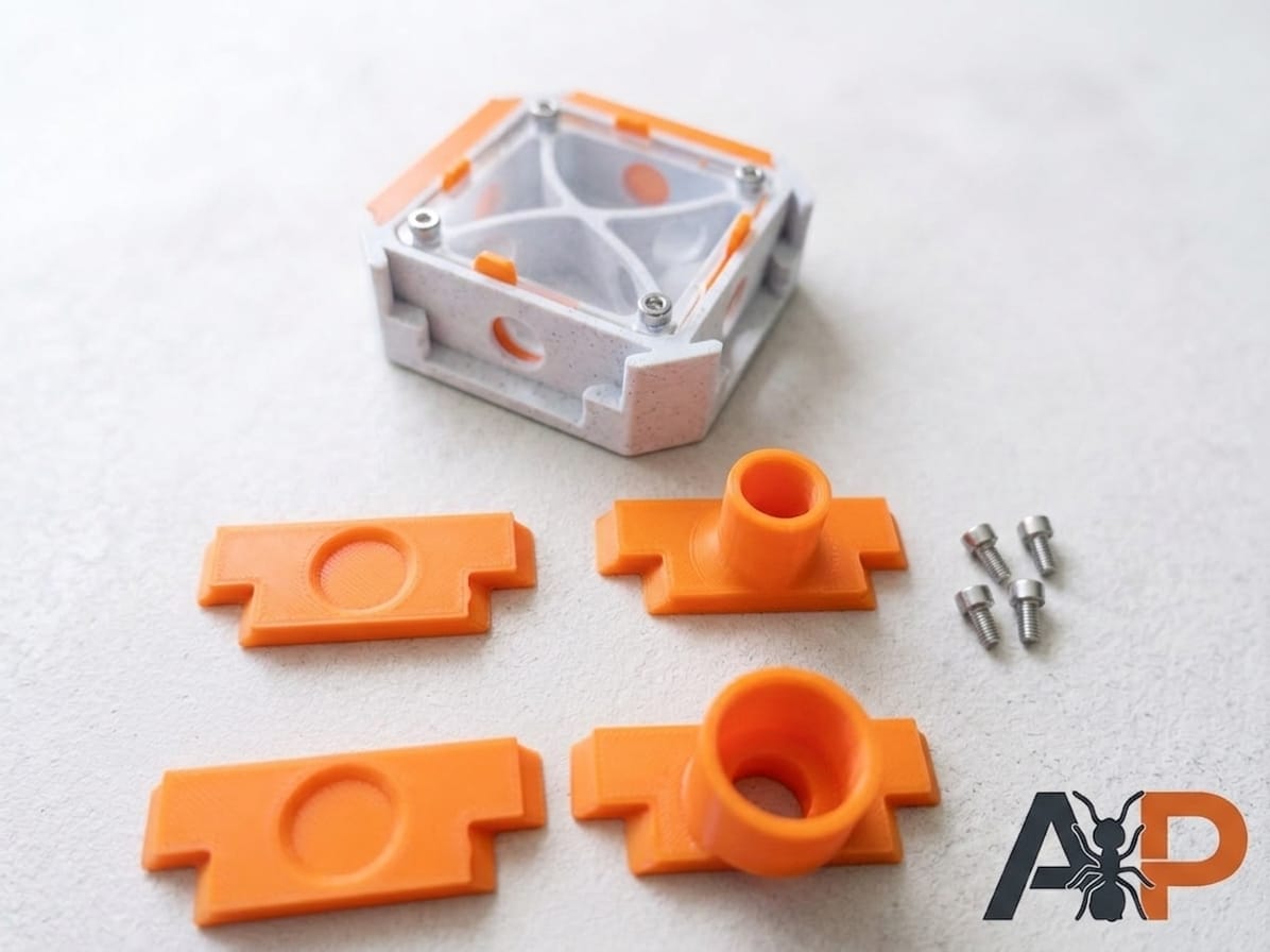 Vue détaillée des composants d'un nid modulaire 1x1 orange