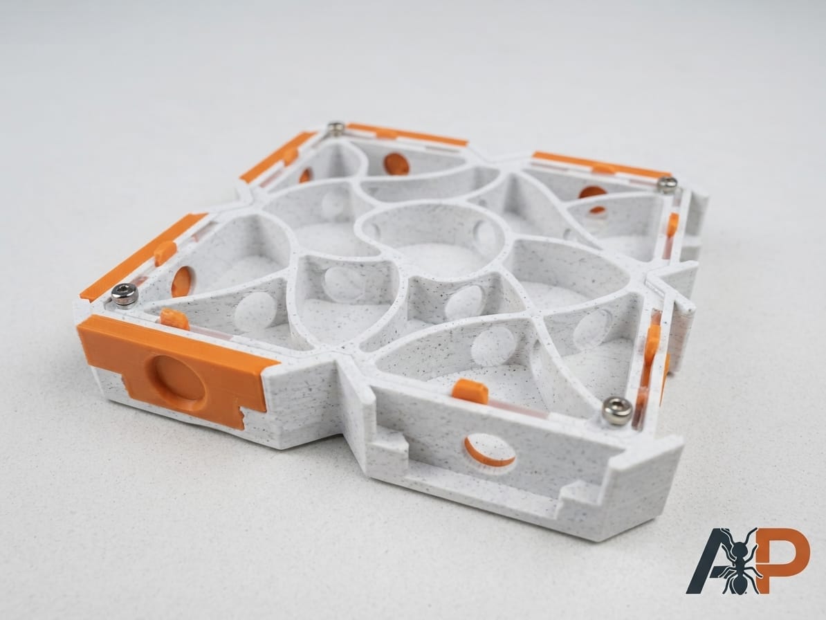 Nid modulaire 2x2 orange imprimé en 3D vu de dessus