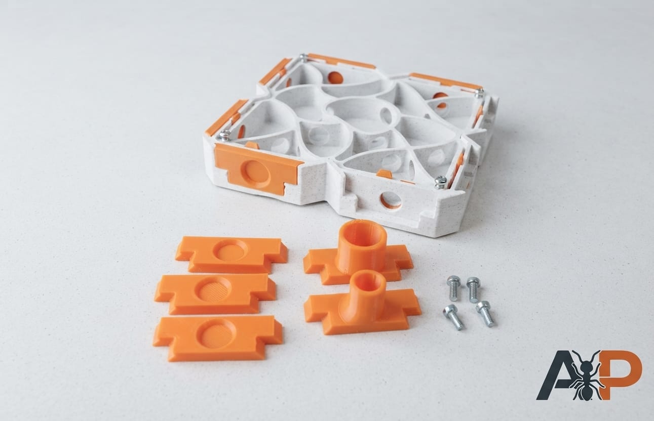 Détails de la structure d'un nid modulaire 2x2 orange Ant Passion