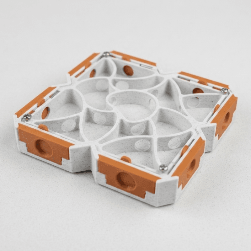 Nid modulaire 2x2 orange imprimé en 3D vu de dessus