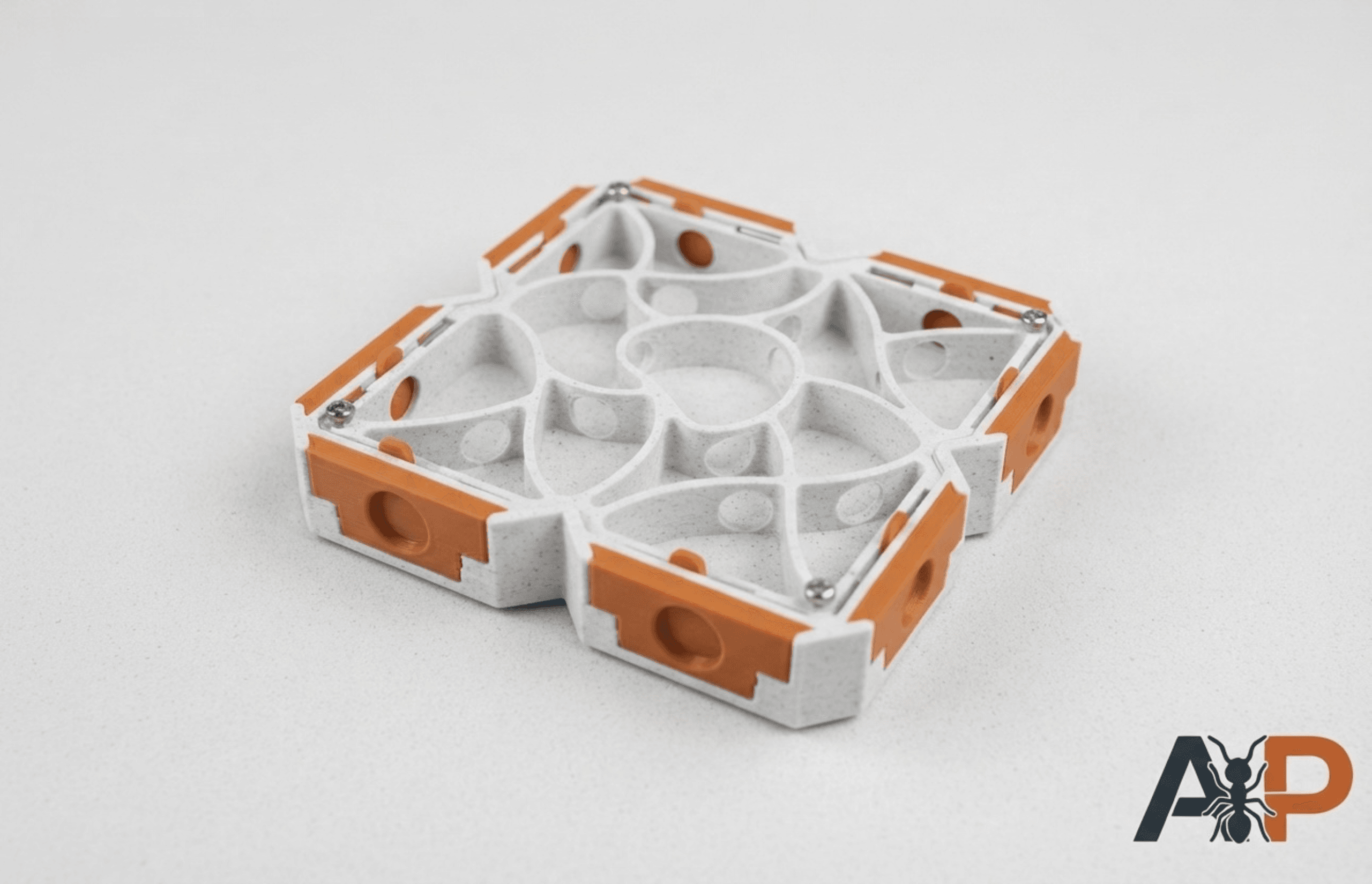 Nid modulaire 2x2 orange imprimé en 3D vu de dessus